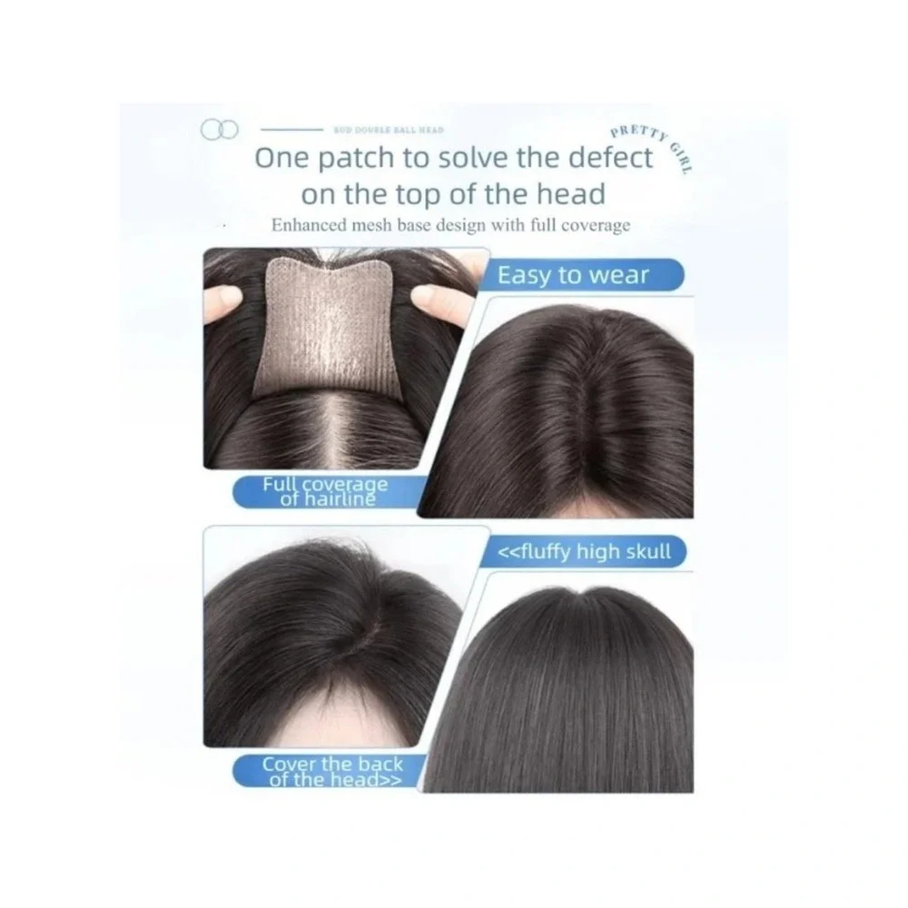 Human Hair Topper Hook & Loop Magic Paste Hairpiece Dark Brown No Bangs 10in